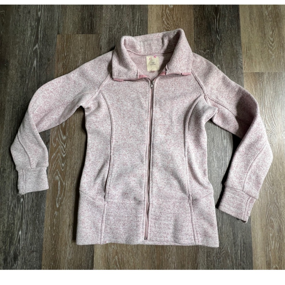 Thread & Supply Full Zip Jacket Womens Small Pink Marled Fleece Funnel Neck 2801